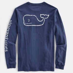 Vineyard Vines Blue Blazer Vintage Whale Long-Sleeve Pocket Tee Size Small